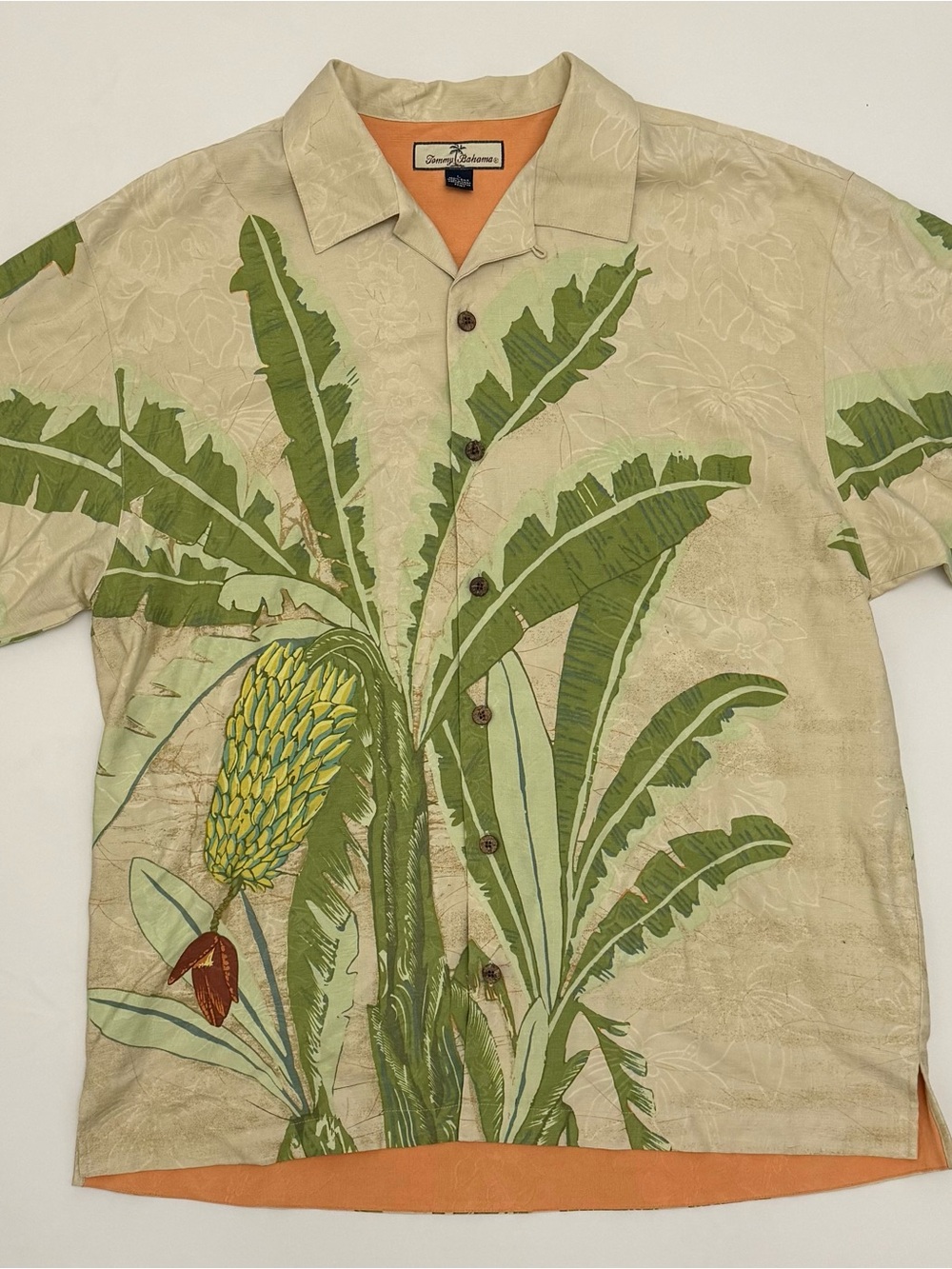 Tommy Bahama Men's Beige Green Botanical Buttondown Shirt 100% Silk